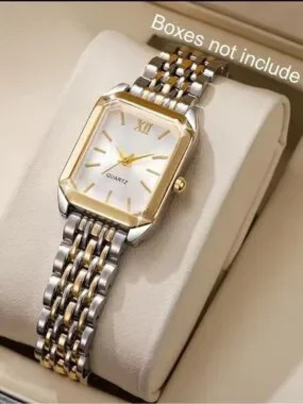 Two-Tone Gold & Silver Rectangular Quartz Watch
